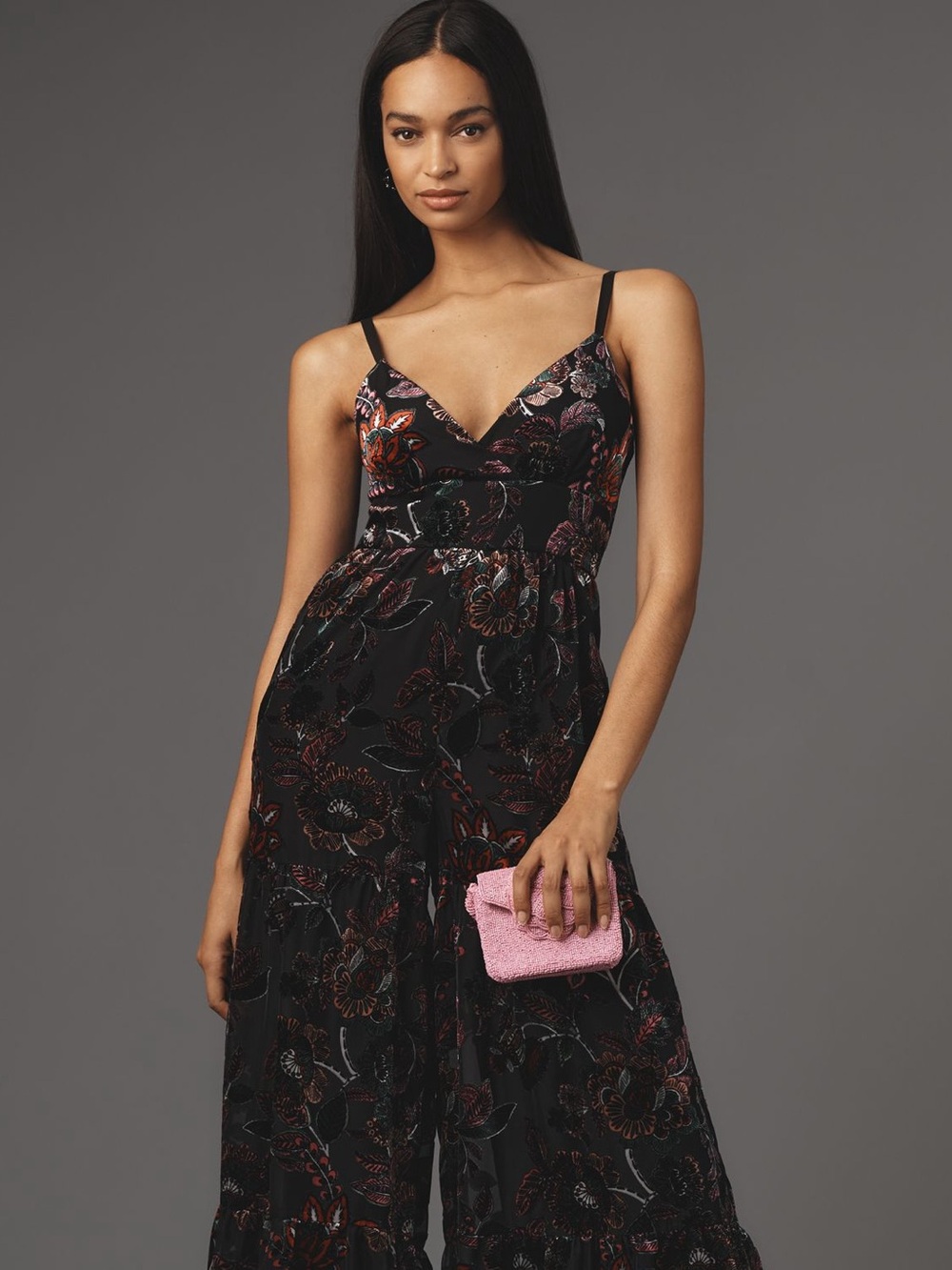 NWOT ANTHROPOLOGIE HUTCH TIERED FLORAL VELVET JUMPSUIT SIZE 4, XS/SMALL